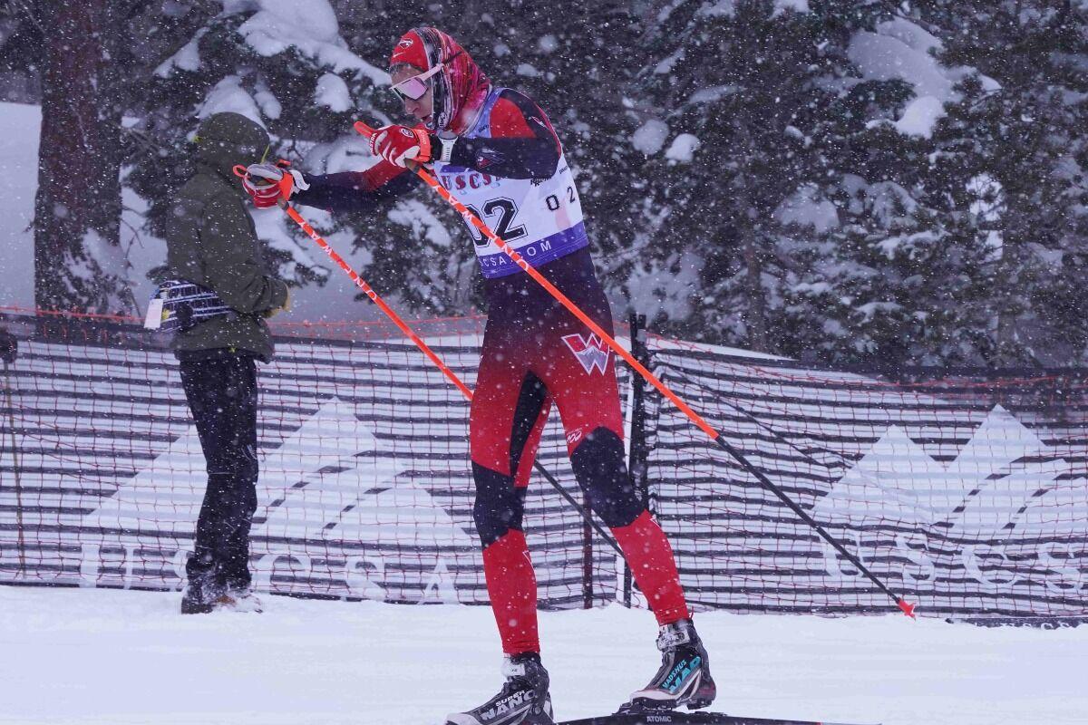 Nordic mens champion skiing at event