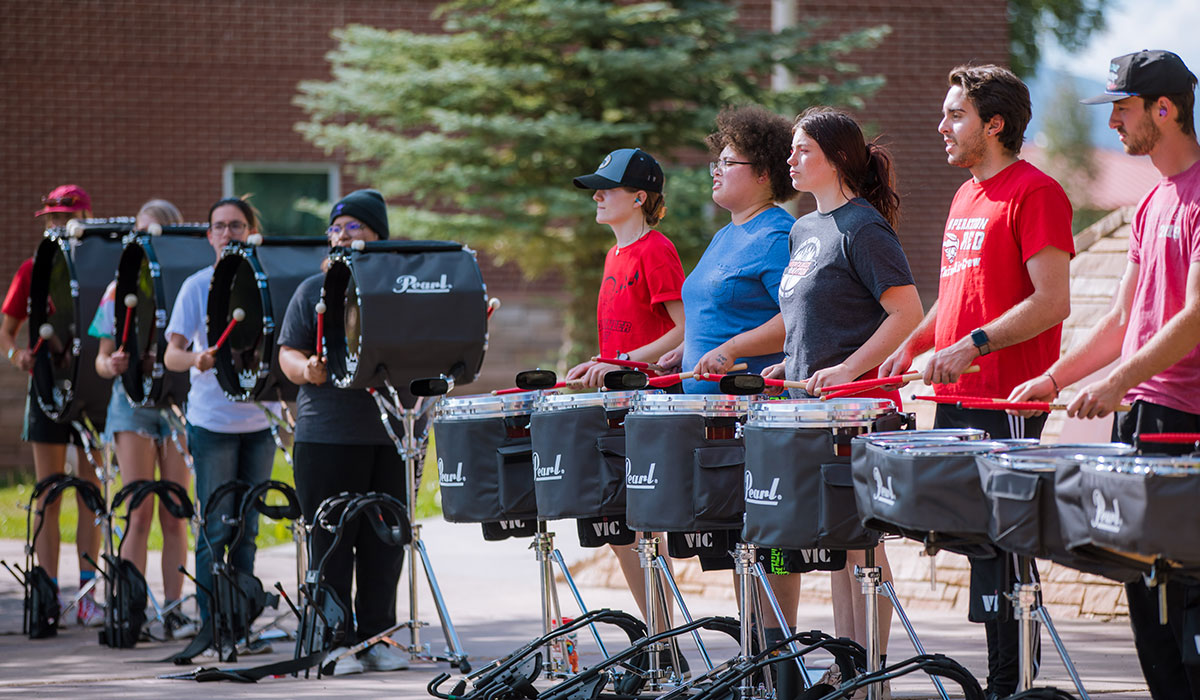 The Western Drumline with four bass players on and five snares