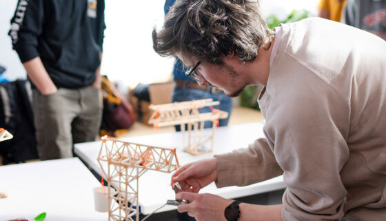 Engineering students working on a project in the Makerspace
