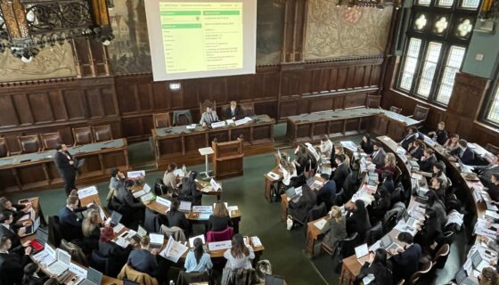 Students debating at Model UN.