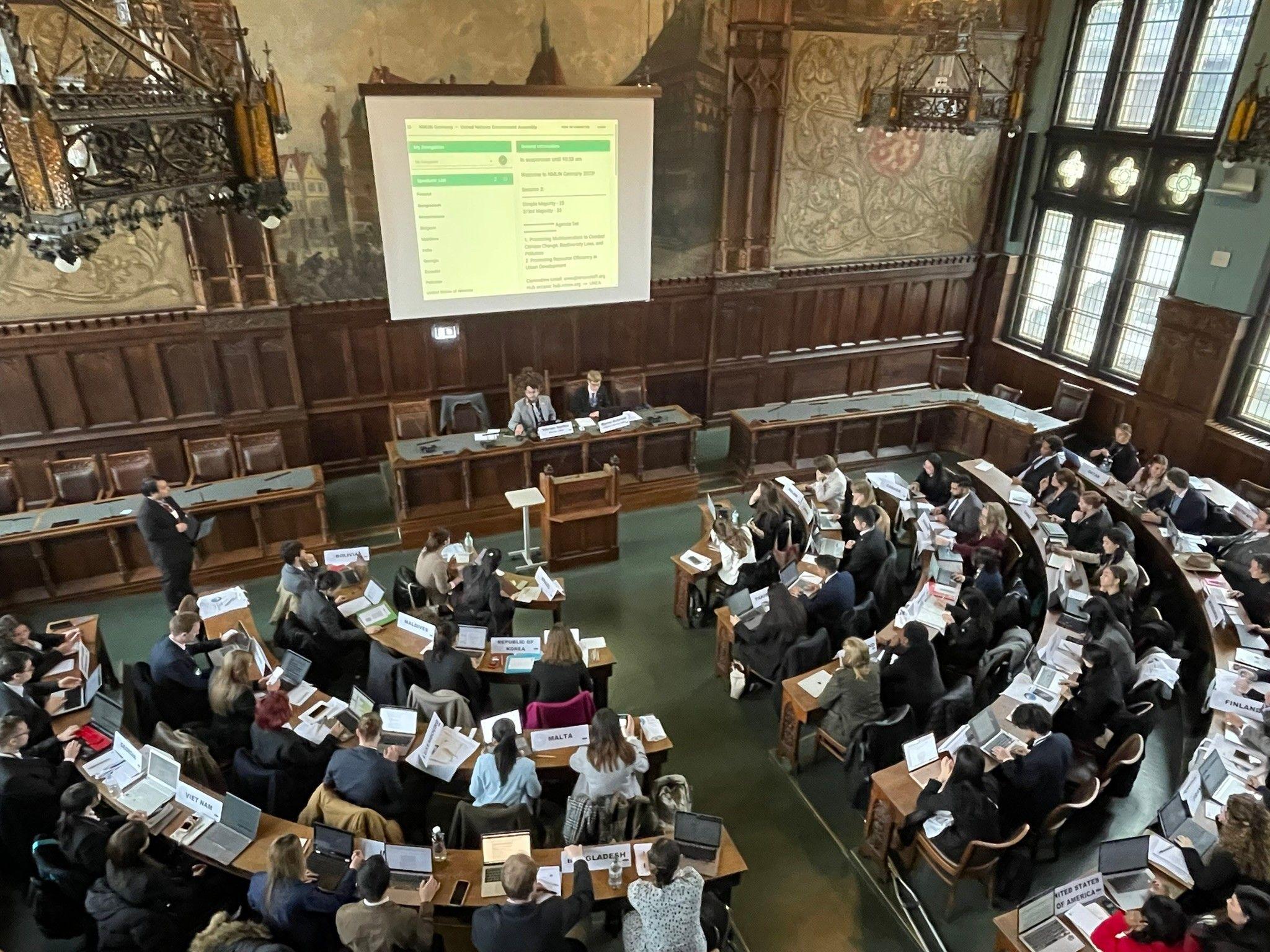 An aerial photo of all students attending the Model UN conference.