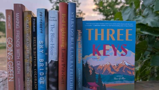 Books from the author set against a nature screen.