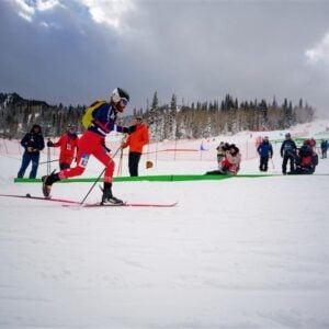 Cam Smith competing at a skimo competition.