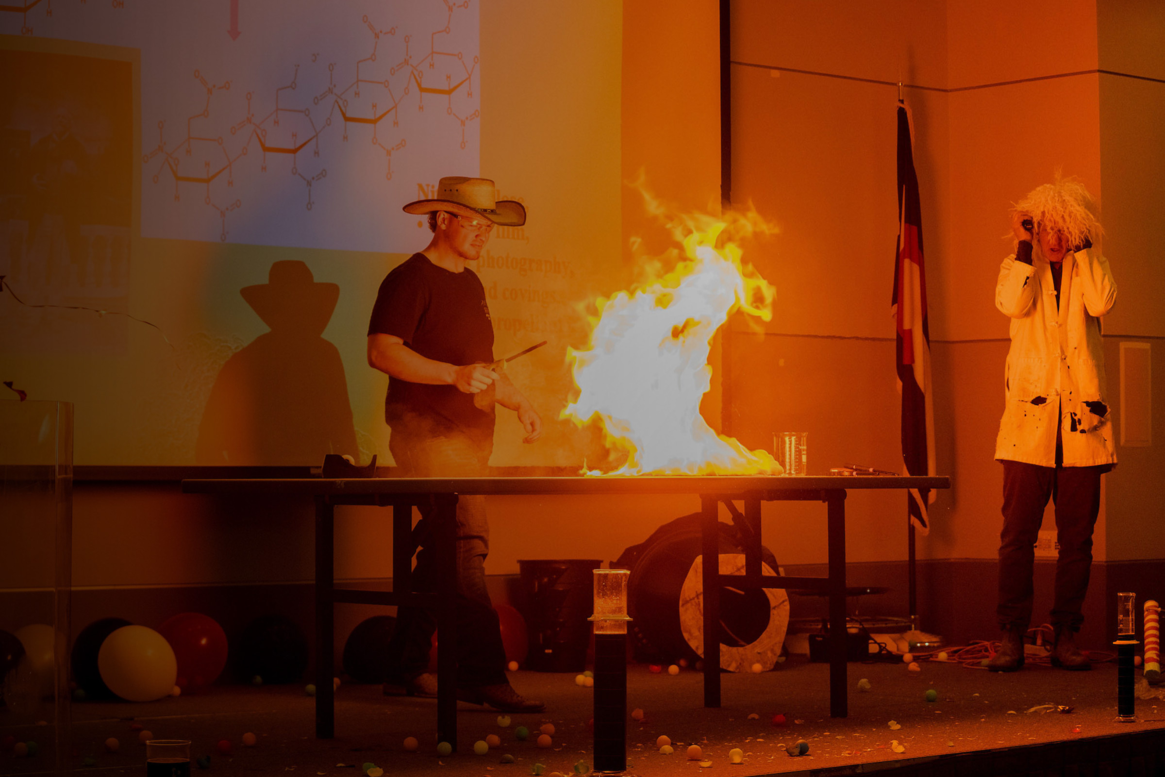 The chemistry club performs a fire stunt during the chemistry magic show inside the UC Ballroom.