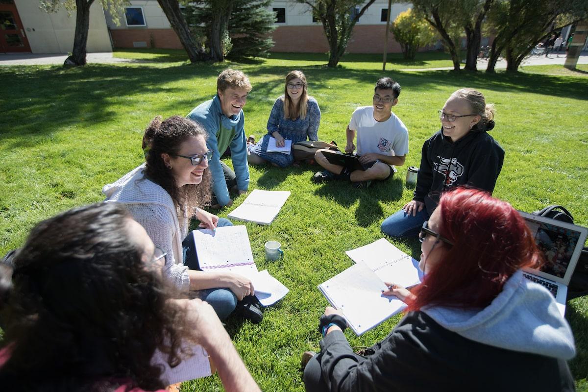 best data analytics programs: students studying on green