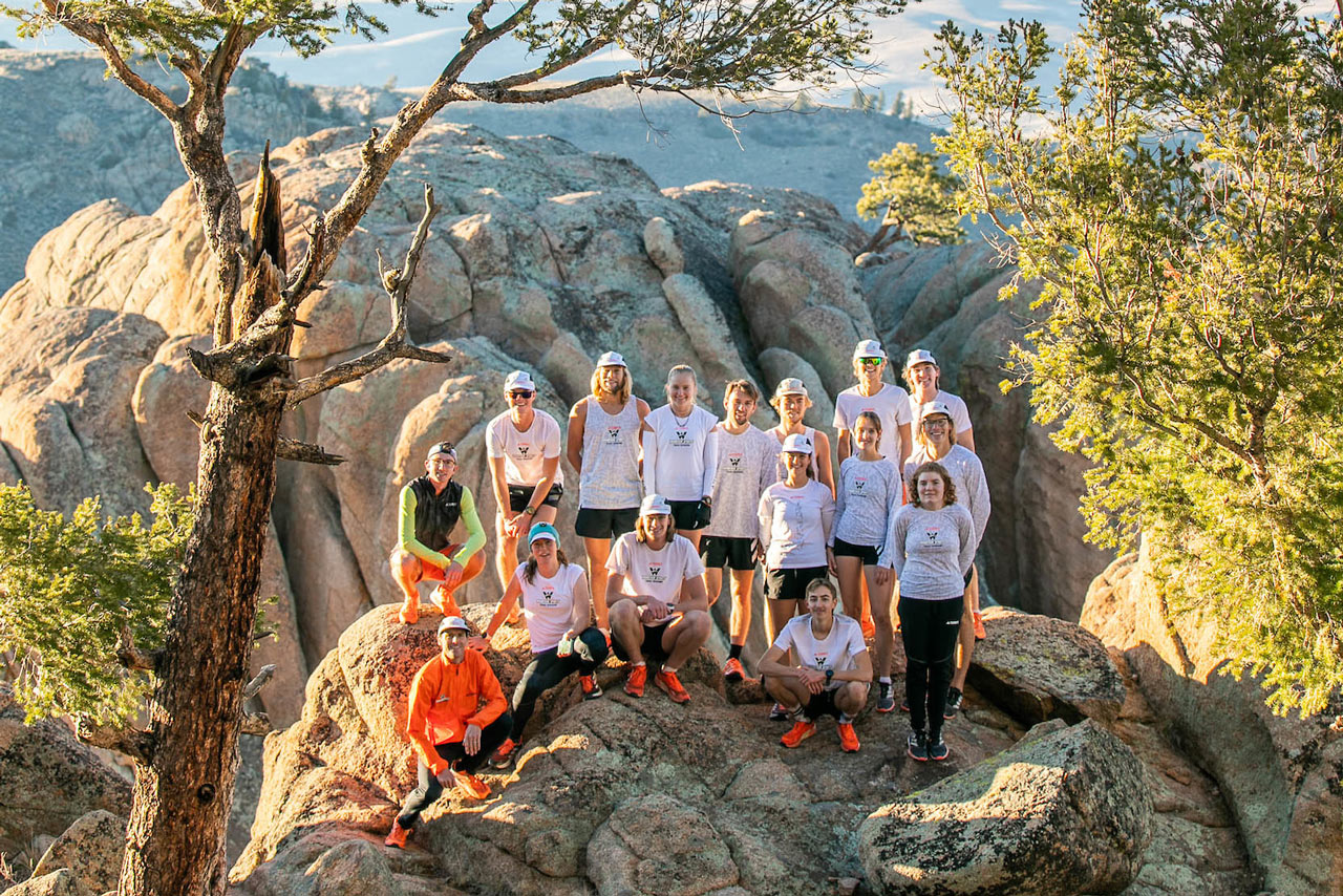 A group picture of the trail running team at Hartman Rocks.