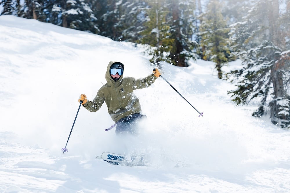 A skier slashes the snow at Crested Butte Mountain Resort.