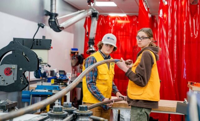 Mechanical Engineering students create a rail for Rail Jam in the Maker Space in the Rady Building.