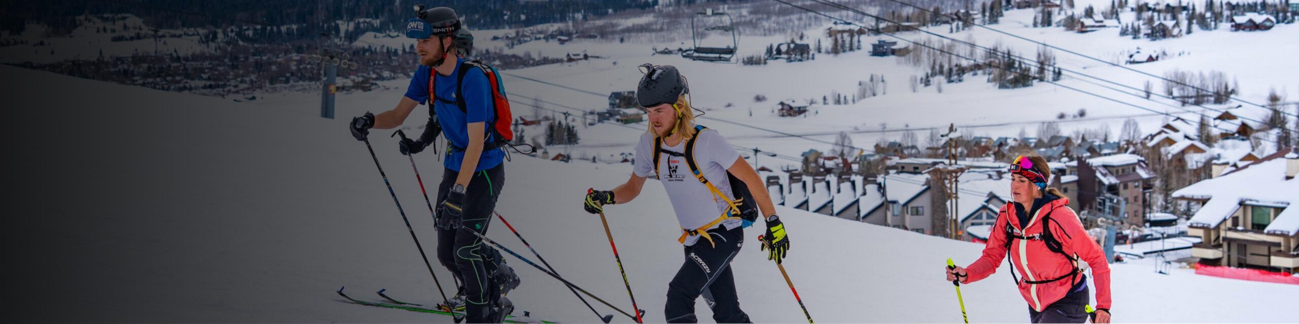 A group of Western skimo athletes skin up the uphill route at Crested Butte Mountain Resort.